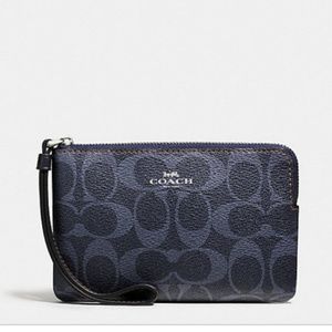Coach Corner Zip Wristlet Signature Canvas Denim